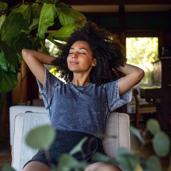 woman relaxing and unwinding after long day