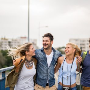 Group of tourists having a good time sightseeing.