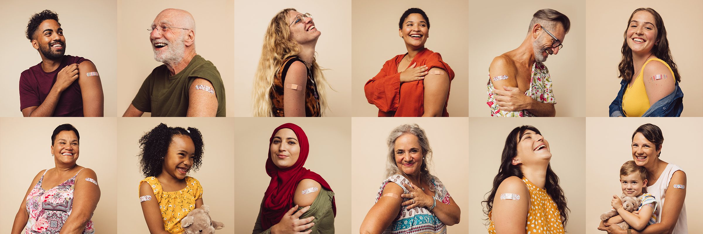 Collage of smiling people after getting vaccinated