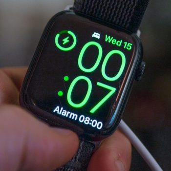 Apple Watch is seen displaying the time in the sleep mode